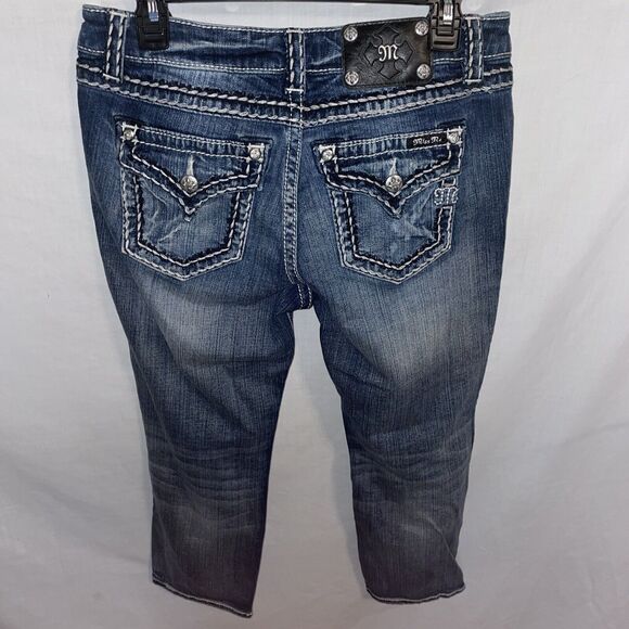 Miss Me Women’s Boyfriend Capris Sz 30x26 Blue Distressed Western Rodeo Cowgirl - Picture 8 of 12